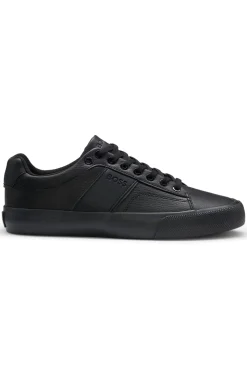 Faux-leather trainers with plain and grained textures