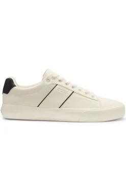 Faux-leather trainers with plain and grained textures