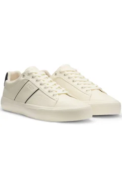 Faux-leather trainers with plain and grained textures