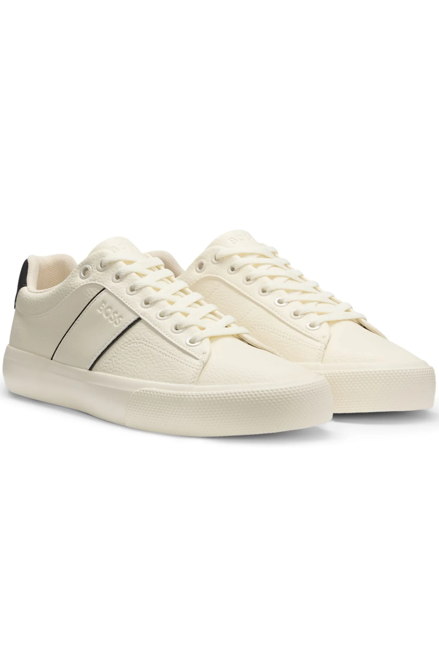 Faux-leather trainers with plain and grained textures