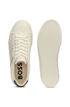 Faux-leather trainers with plain and grained textures