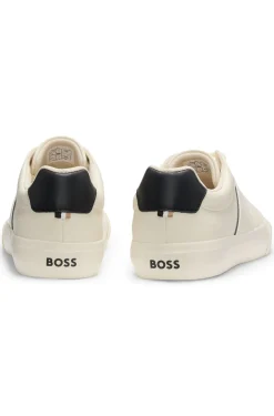 Faux-leather trainers with plain and grained textures
