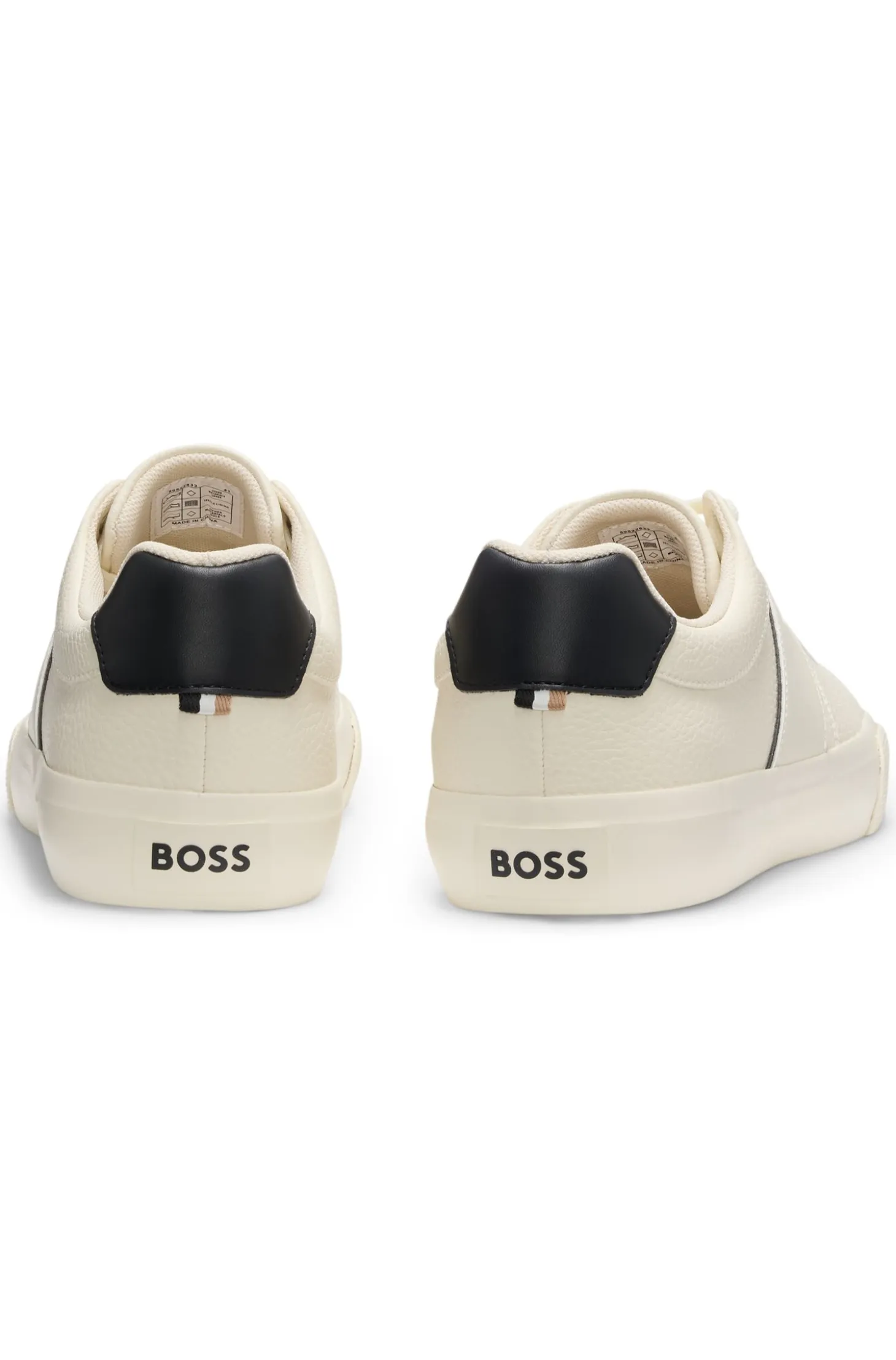 Faux-leather trainers with plain and grained textures