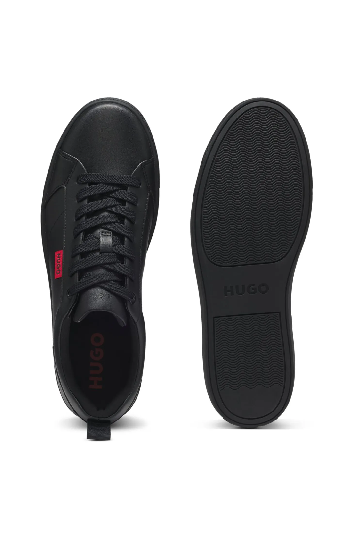 Faux-leather trainers with red logo flag