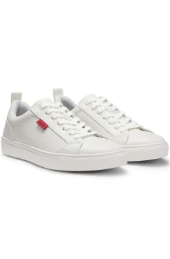 Faux-leather trainers with red logo flag