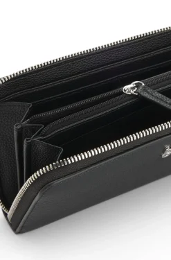 Faux-leather ziparound wallet with stacked logo