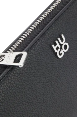 Faux-leather ziparound wallet with stacked logo