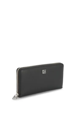 Faux-leather ziparound wallet with stacked logo