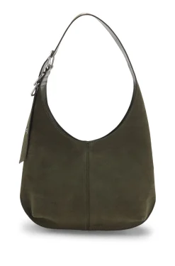 Faux-suede hobo bag with hardware trims