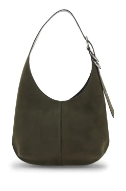 Faux-suede hobo bag with hardware trims