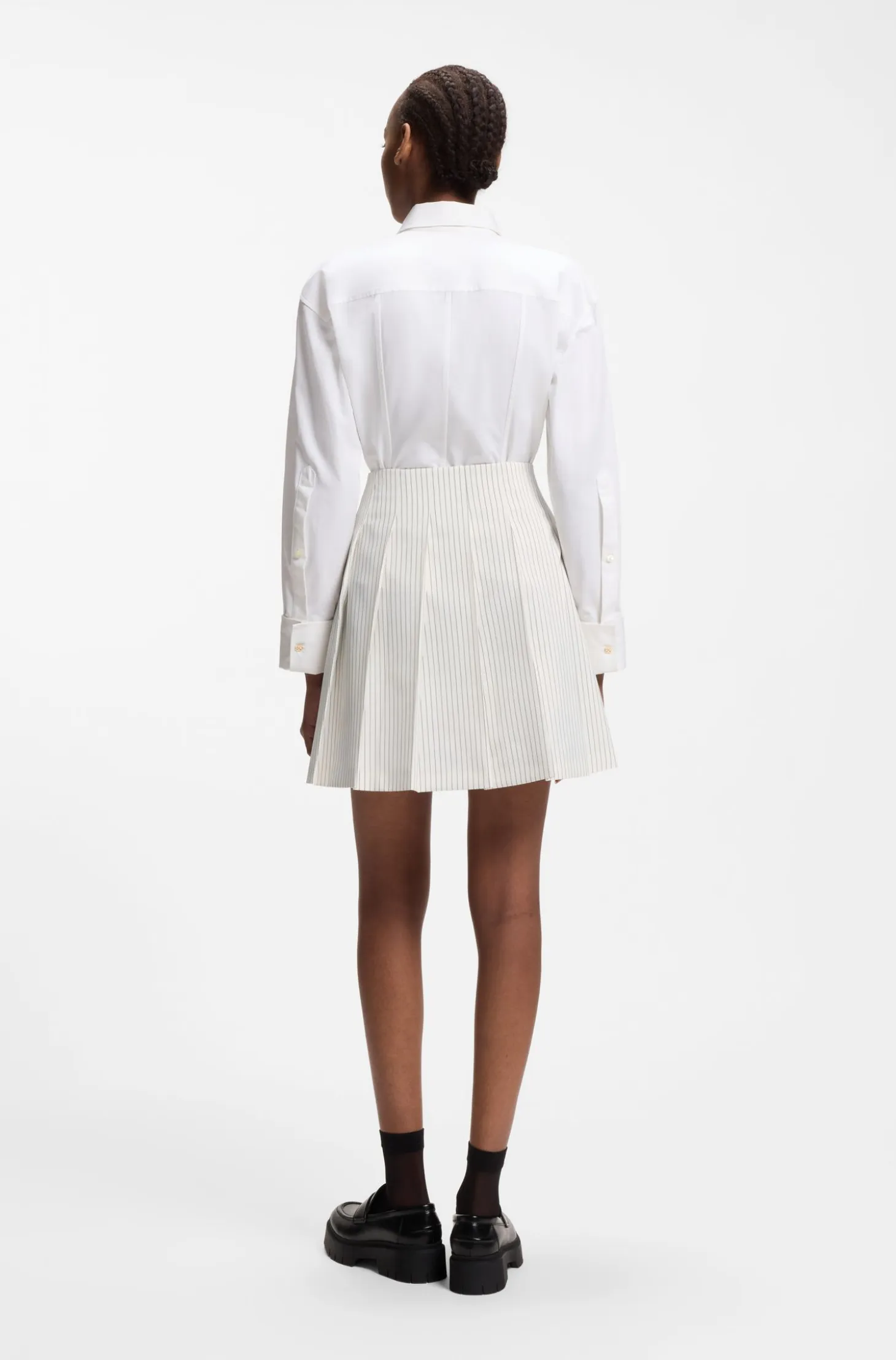 Faux-wrap mini skirt with pinstripe