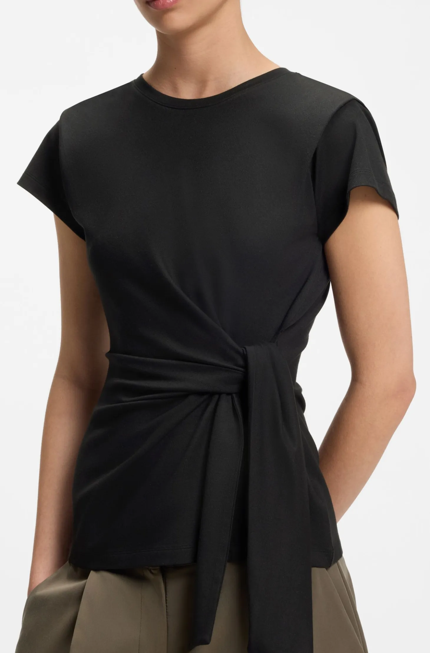 Fitted T-shirt with waist knot detail