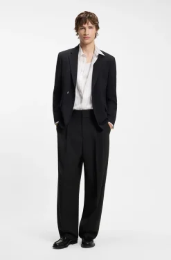 Formal trousers with adjustable waistband and virgin wool blend