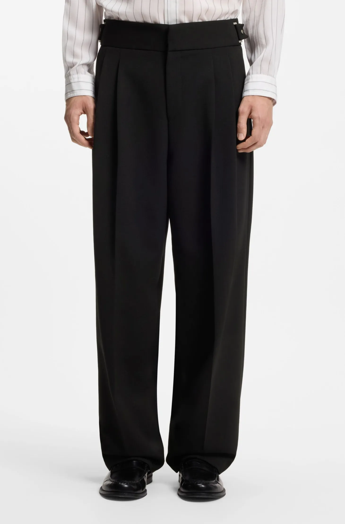 Formal trousers with adjustable waistband and virgin wool blend