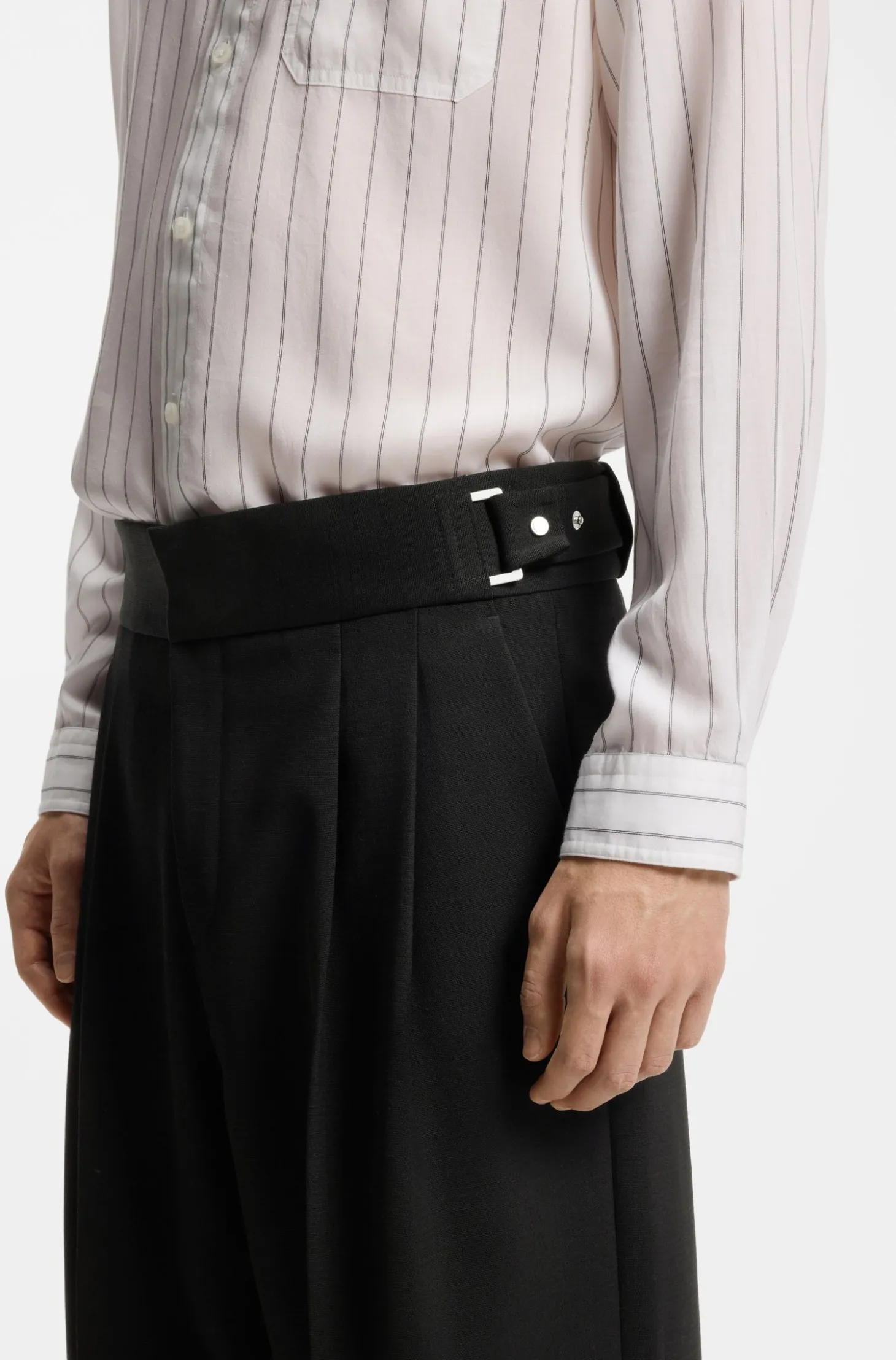 Formal trousers with adjustable waistband and virgin wool blend