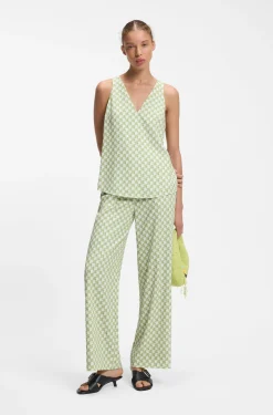 Geometric-print sleeveless top with sequins