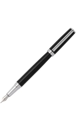 Glossy-black lacquer fountain pen with logo ring