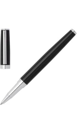 Glossy-black lacquer rollerball pen with logo ring