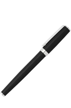 Glossy-black lacquer rollerball pen with logo ring