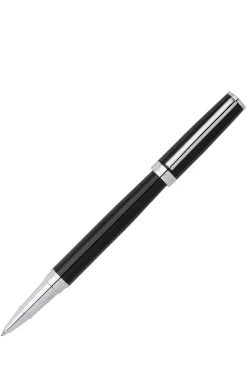 Glossy-black lacquer rollerball pen with logo ring