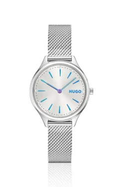 #Glossy stainless-steel watch with crystal markers
