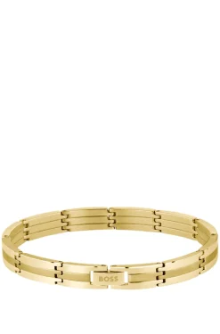 Gold-effect striped cuff with logo clasp