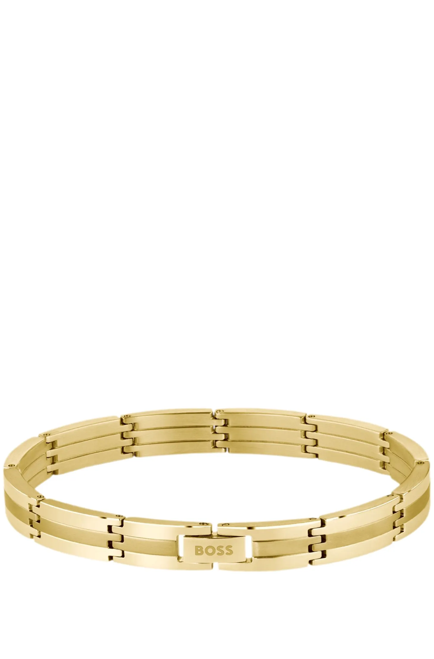 Gold-effect striped cuff with logo clasp