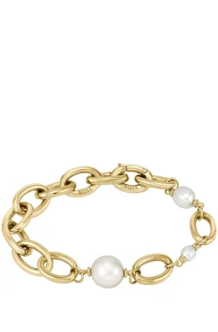 Gold-tone chain bracelet with freshwater pearls