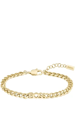 Gold-tone chain bracelet with logo lettering