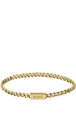 Gold-tone chain cuff with logo closure