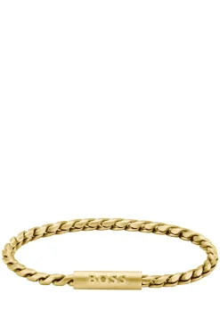 Gold-tone cuff with braided chain