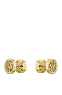 Gold-tone earrings with crystals and Double B monogram