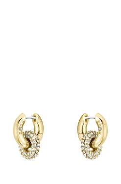 Gold-tone earrings with intertwining hoops and pavé crystals