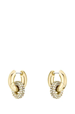 Gold-tone earrings with intertwining hoops and pavé crystals