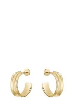 Gold-tone hoop earrings with ripple design