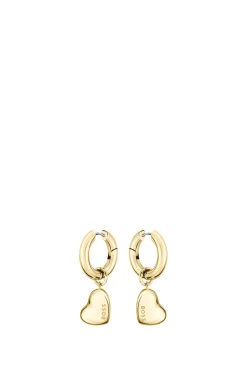 Gold-tone huggie hoop earrings with heart charms