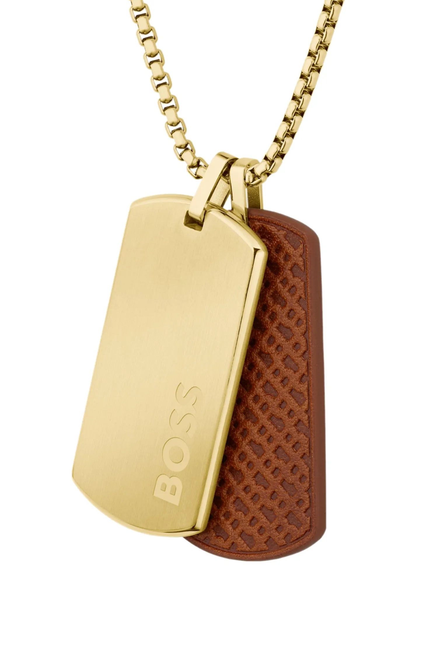 Gold-tone necklace with double-tag pendant