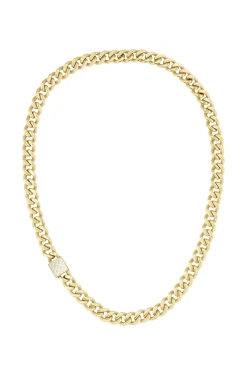 Gold-tone textured-chain necklace with monogram closure