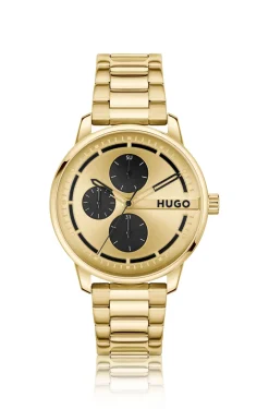 Gold-tone watch with black subeyes