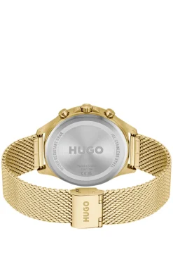 Gold-tone watch with blue dial
