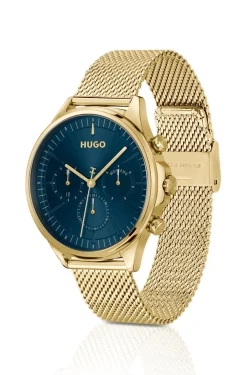 Gold-tone watch with blue dial