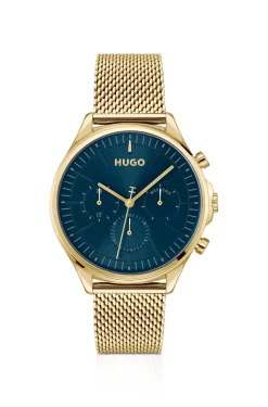 Gold-tone watch with blue dial