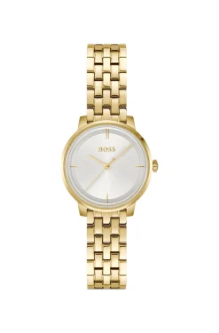 Gold-tone watch with silver-white dial