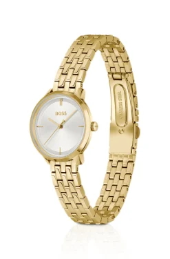 Gold-tone watch with silver-white dial