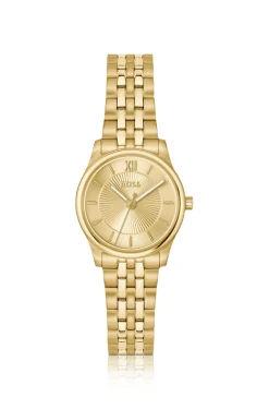 Graceful gold-tone watch with sunburst-patterned dial