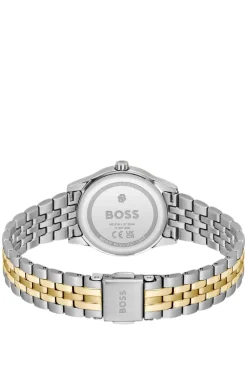 Graceful two-tone watch with sunburst-patterned dial