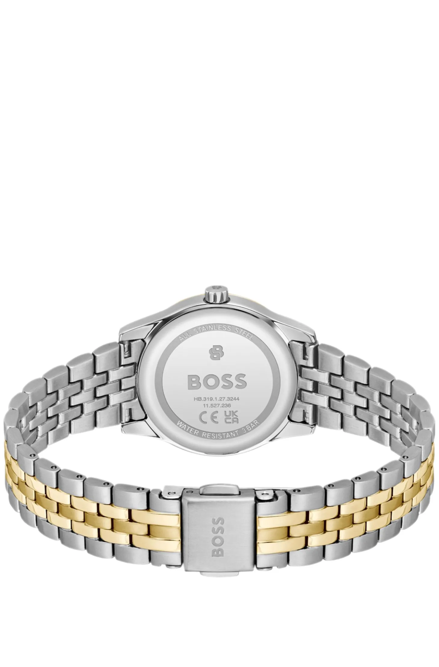 Graceful two-tone watch with sunburst-patterned dial