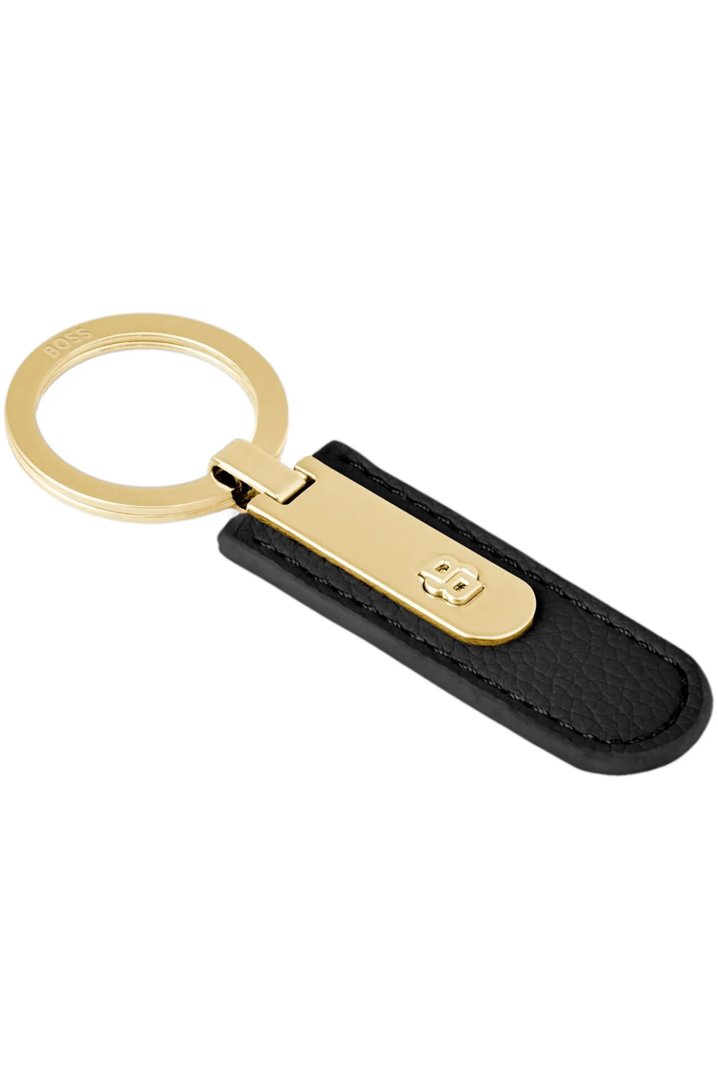 Grained black key ring with golden Double B hardware