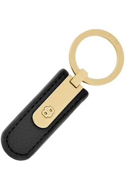 Grained black key ring with golden Double B hardware