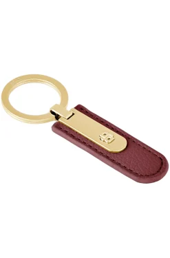 Grained burgundy key ring with golden Double B hardware